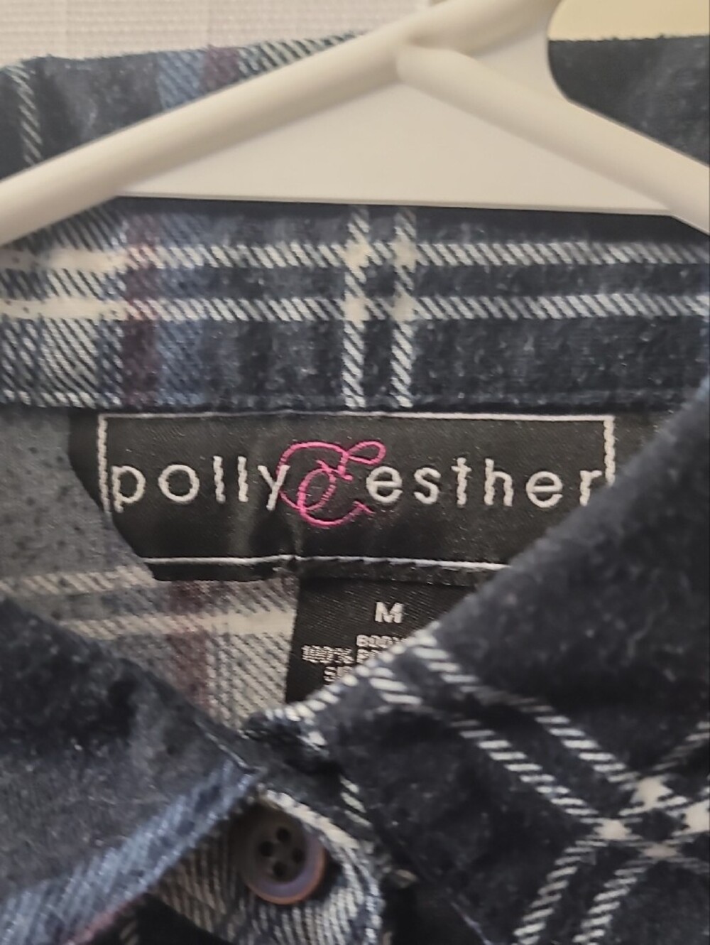 Polly & Esther Navy, White and Light Blue Plaid Button-Up Shirt - Picture 3 of 7